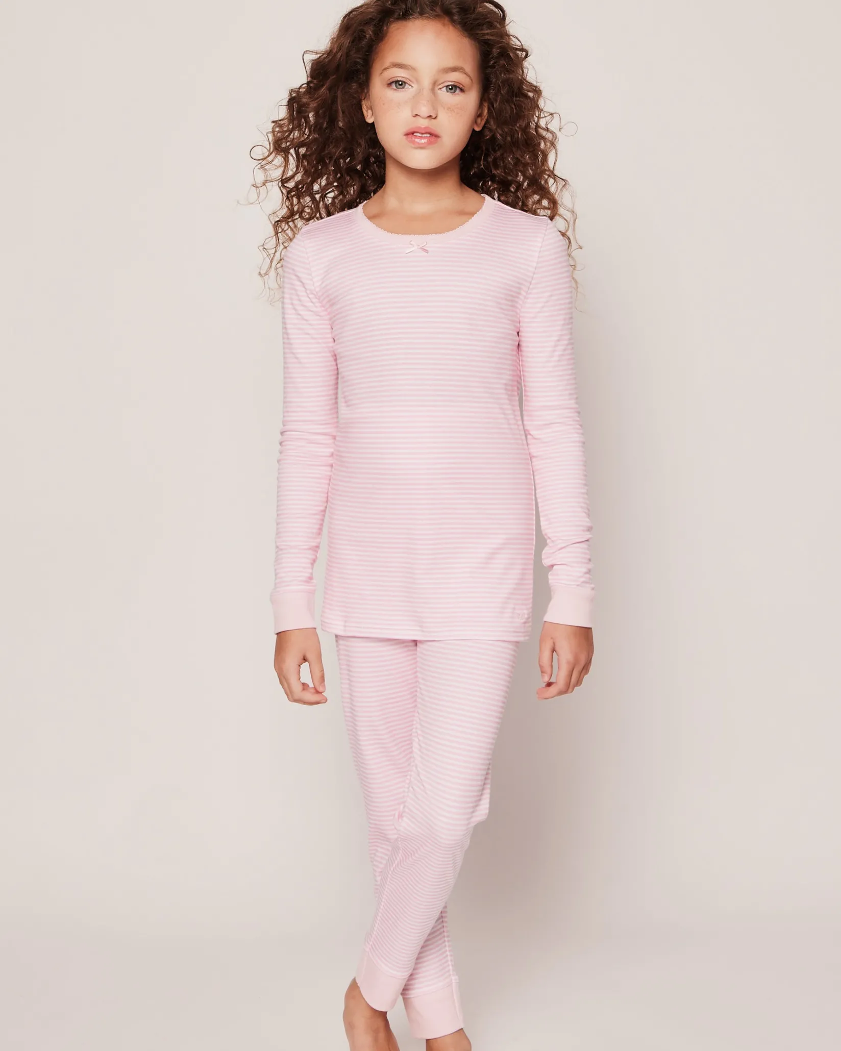Kids Petite Plume Kid's Pima Snug Fit Pajama Set in Pink Stripes