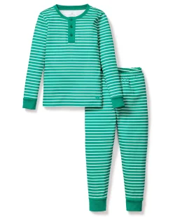Kids Petite Plume Kid's Pima Snug Fit Pajama Set in Green Stripe