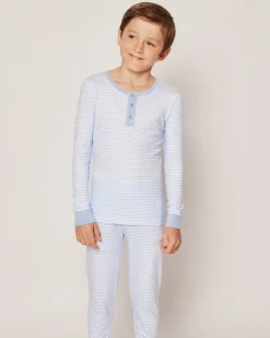 Kids Petite Plume Kid's Pima Snug Fit Pajama Set in Blue Stripes