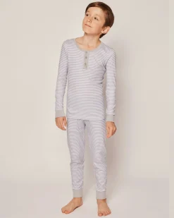 Kids Petite Plume Kid's Pima Snug Fit Pajama Set in Blue Stripes