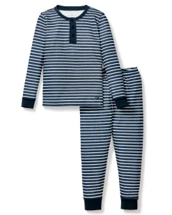Kids Petite Plume Kid's Pima Snug Fit Pajama Set in Blue Stripes