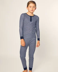 Kids Petite Plume Kid's Pima Snug Fit Pajama Set in Blue Stripes