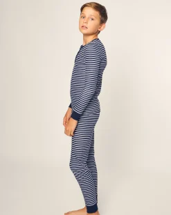 Kids Petite Plume Kid's Pima Snug Fit Pajama Set in Navy Stripes