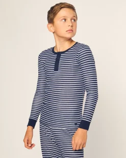 Kids Petite Plume Kid's Pima Snug Fit Pajama Set in Navy Stripes