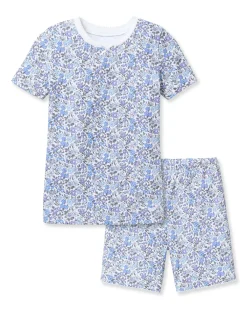 Kids Petite Plume Kid's Pima Snug Fit Short Set in Fleur D'Azur