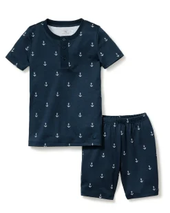 Kids Petite Plume Kid's Pima Snug Fit Short Set in Grey Stars