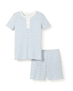 Kids Petite Plume Kid's Pima Snug Fit Short Set in Grey Stars