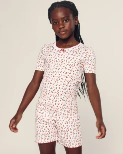Kids Petite Plume Kid's Pima Snug Fit Short Set in Cherry Orchard