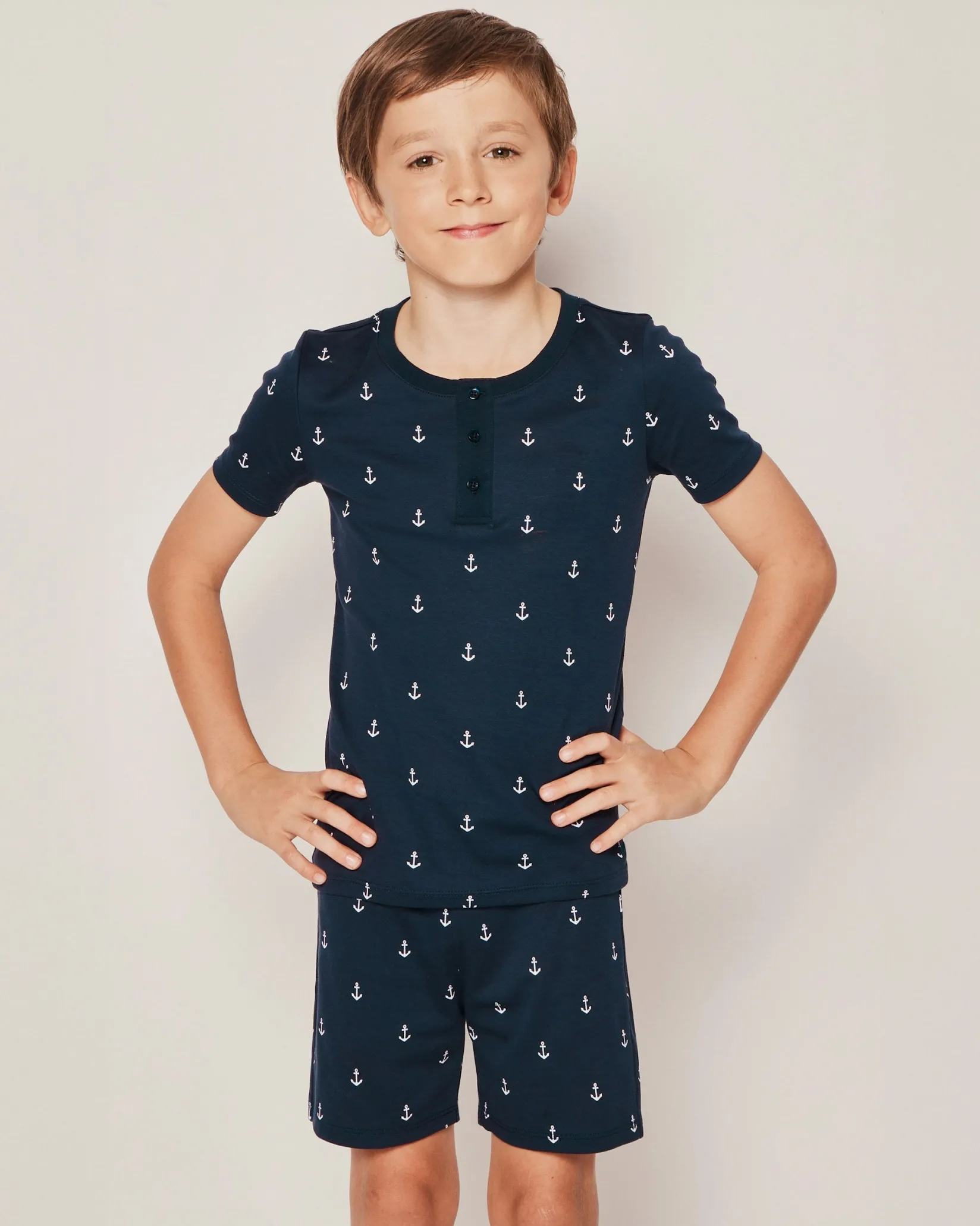 Kids Petite Plume Kid's Pima Snug Fit Short Set in Portsmouth Anchors