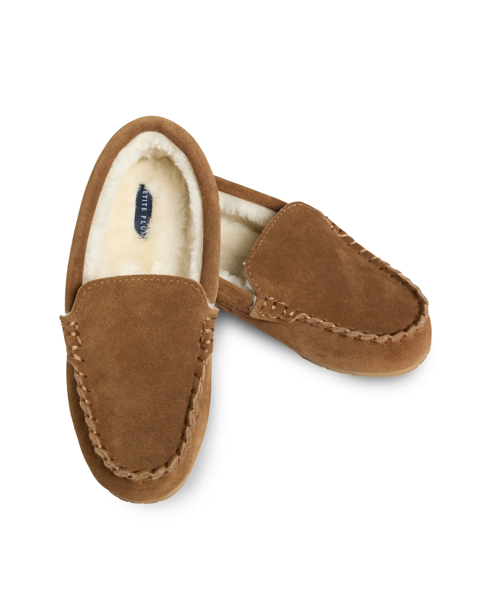 Kids Petite Plume Kid's Suede Slippers in Tan