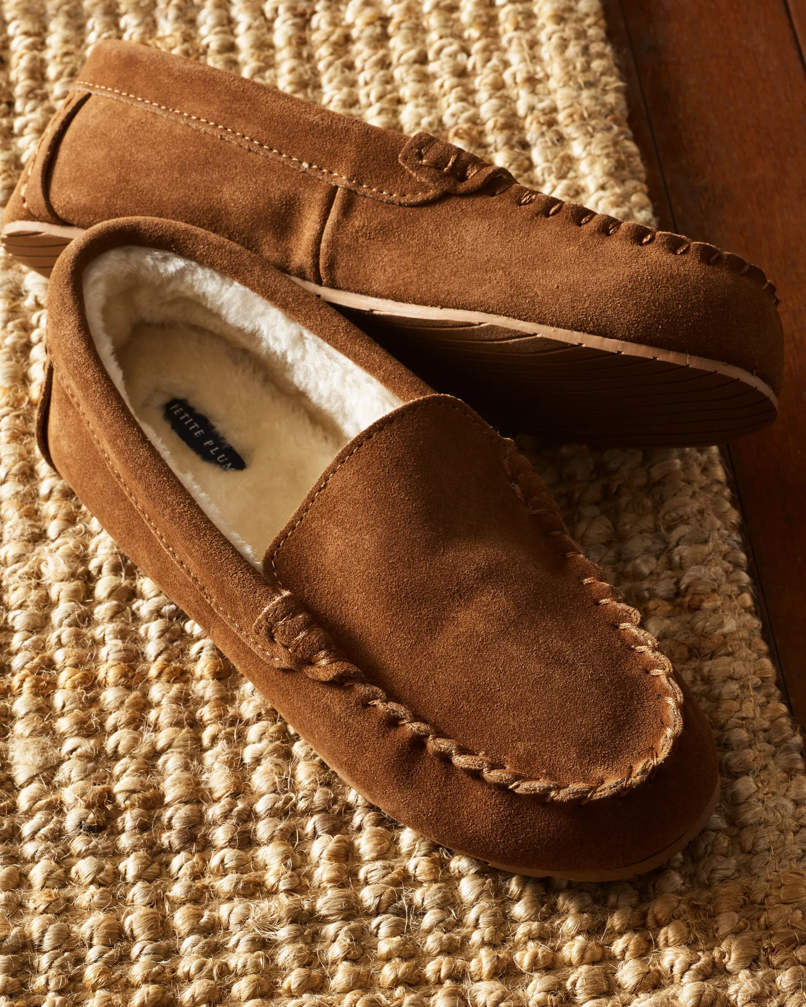 Kids Petite Plume Kid's Suede Slippers in Tan