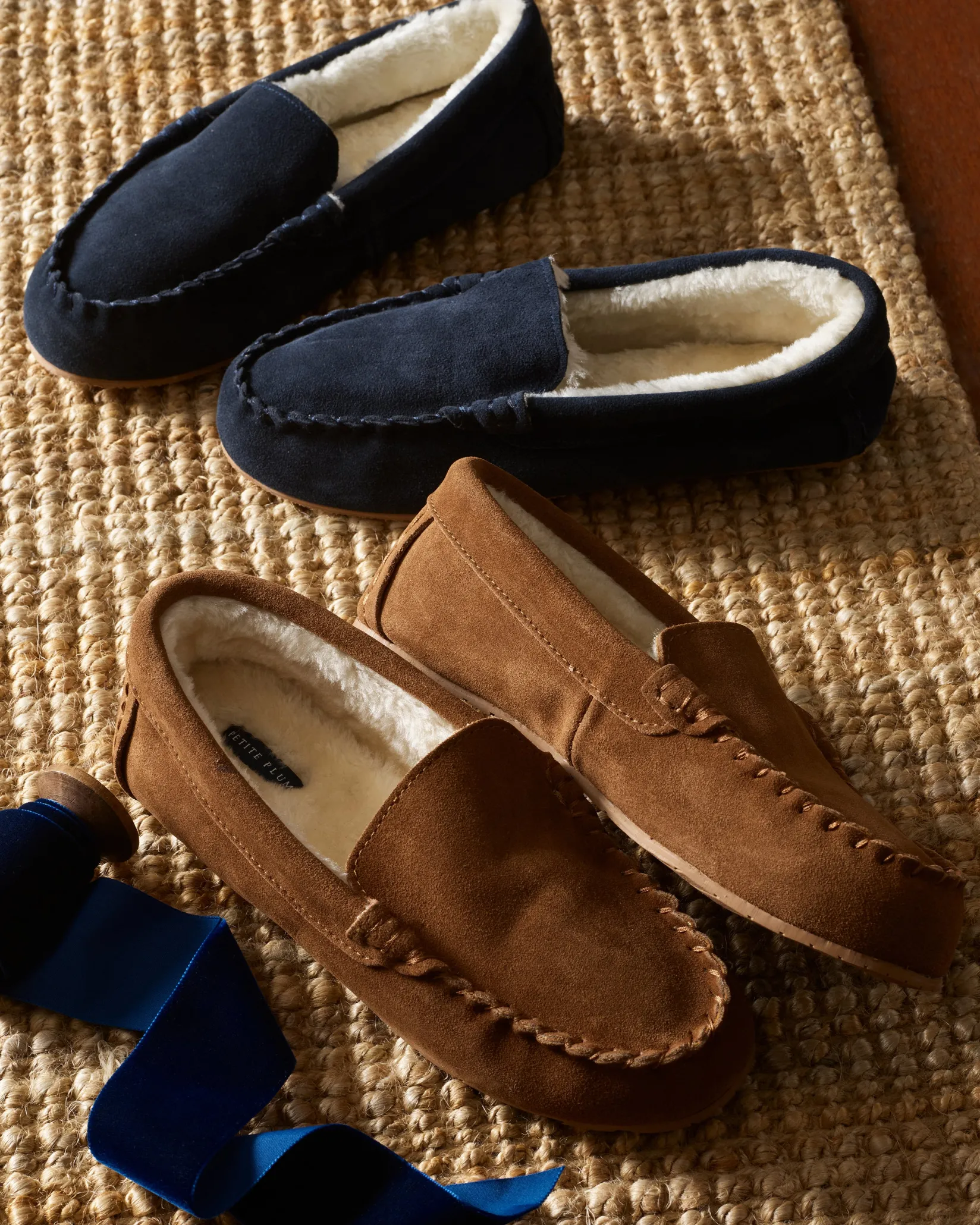 Kids Petite Plume Kid's Suede Slippers in Tan