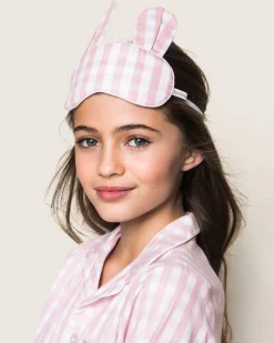 Kids Petite Plume Kid's Twill Bunny Sleep Mask in Pink Gingham