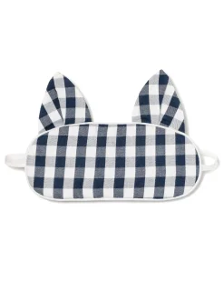 Kids Petite Plume Kid's Twill Kitty Sleep Mask in Navy Gingham