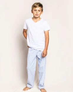 Kids Petite Plume Kid's Twill Pajama Pants in Light Blue Gingham