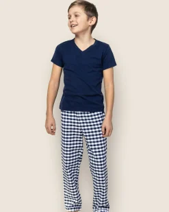 Kids Petite Plume Kid's Twill Pajama Pants in Light Blue Gingham