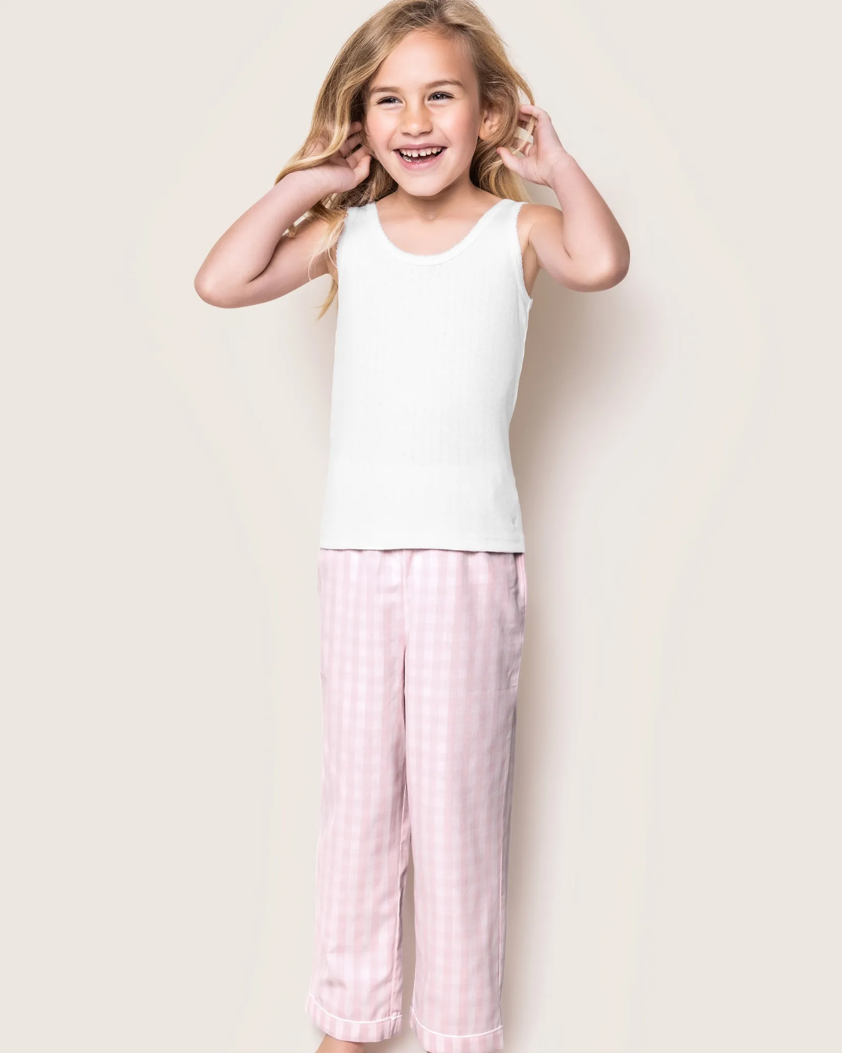 Kids Petite Plume Kid's Twill Pajama Pants in Pink Gingham