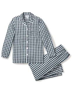 Kids Petite Plume Kid's Twill Pajama Set in Navy Gingham
