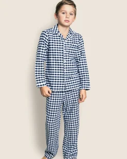 Kids Petite Plume Kid's Twill Pajama Set in Navy Gingham