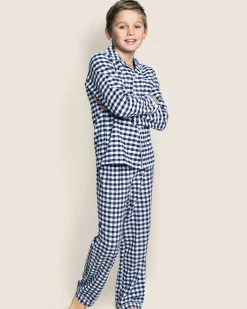 Kids Petite Plume Kid's Twill Pajama Set in Navy Gingham