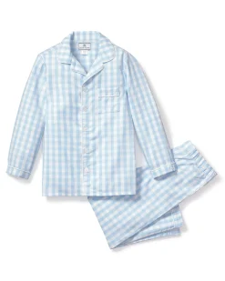 Kids Petite Plume Kid's Twill Pajama Set in Navy Gingham
