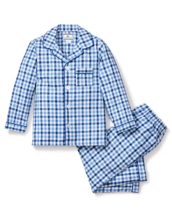 Kids Petite Plume Kid's Twill Pajama Set in Royal Blue Gingham