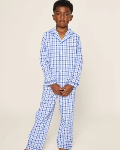 Kids Petite Plume Kid's Twill Pajama Set in Royal Blue Gingham