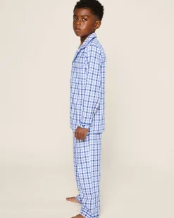 Kids Petite Plume Kid's Twill Pajama Set in Royal Blue Gingham