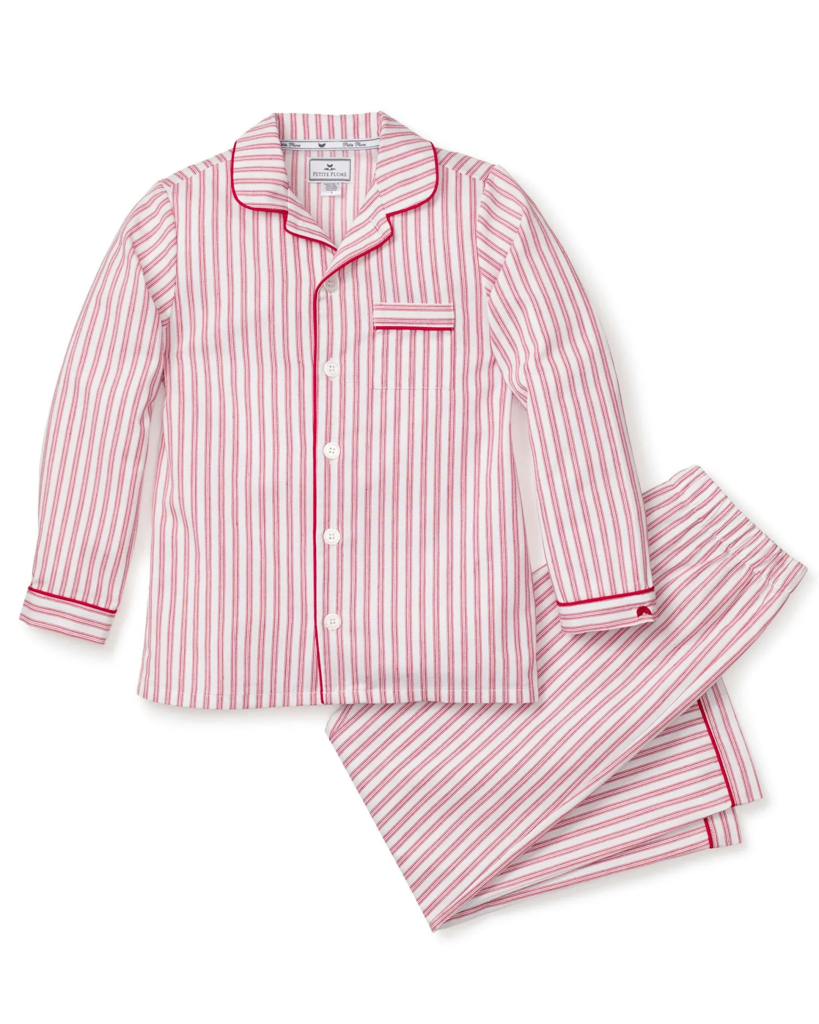 Kids Petite Plume Kid's Twill Pajama Set in Antique Red Ticking