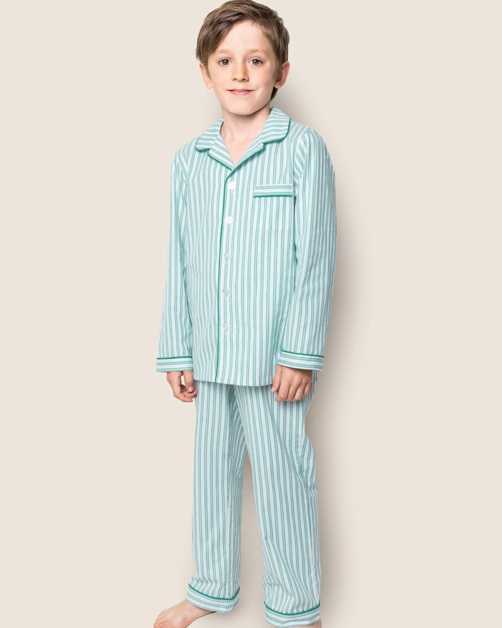 Kids Petite Plume Kid's Twill Pajama Set in Antique Red Ticking