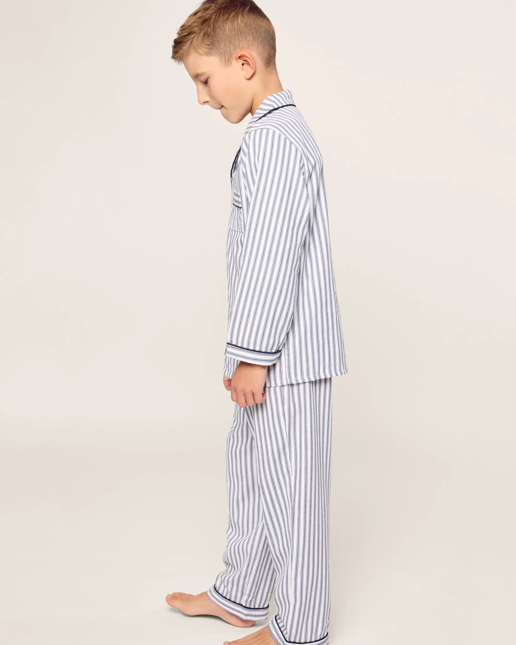Kids Petite Plume Kid's Twill Pajama Set in Antique Red Ticking