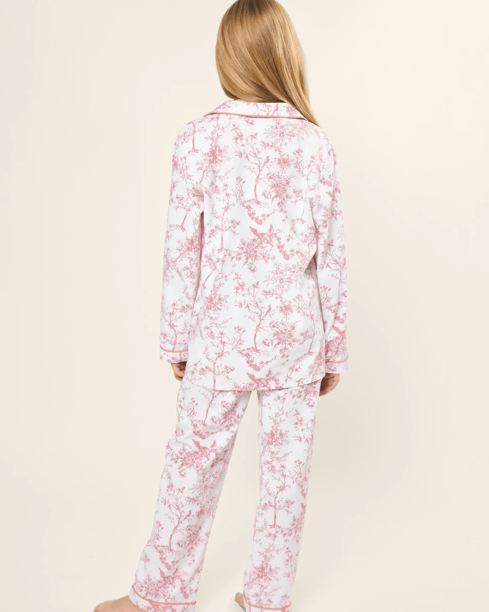 Kids Petite Plume Kid's Twill Pajama Set in Pink Timeless Toile