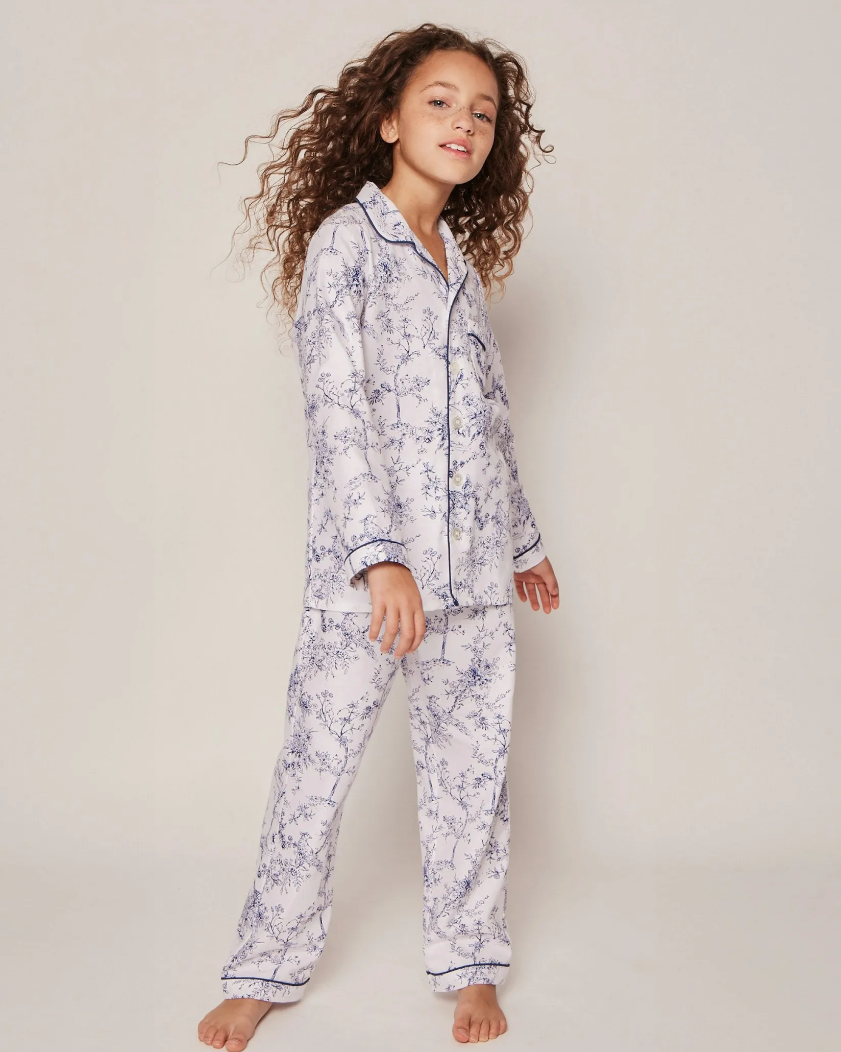 Kids Petite Plume Kid's Twill Pajama Set in Pink Timeless Toile