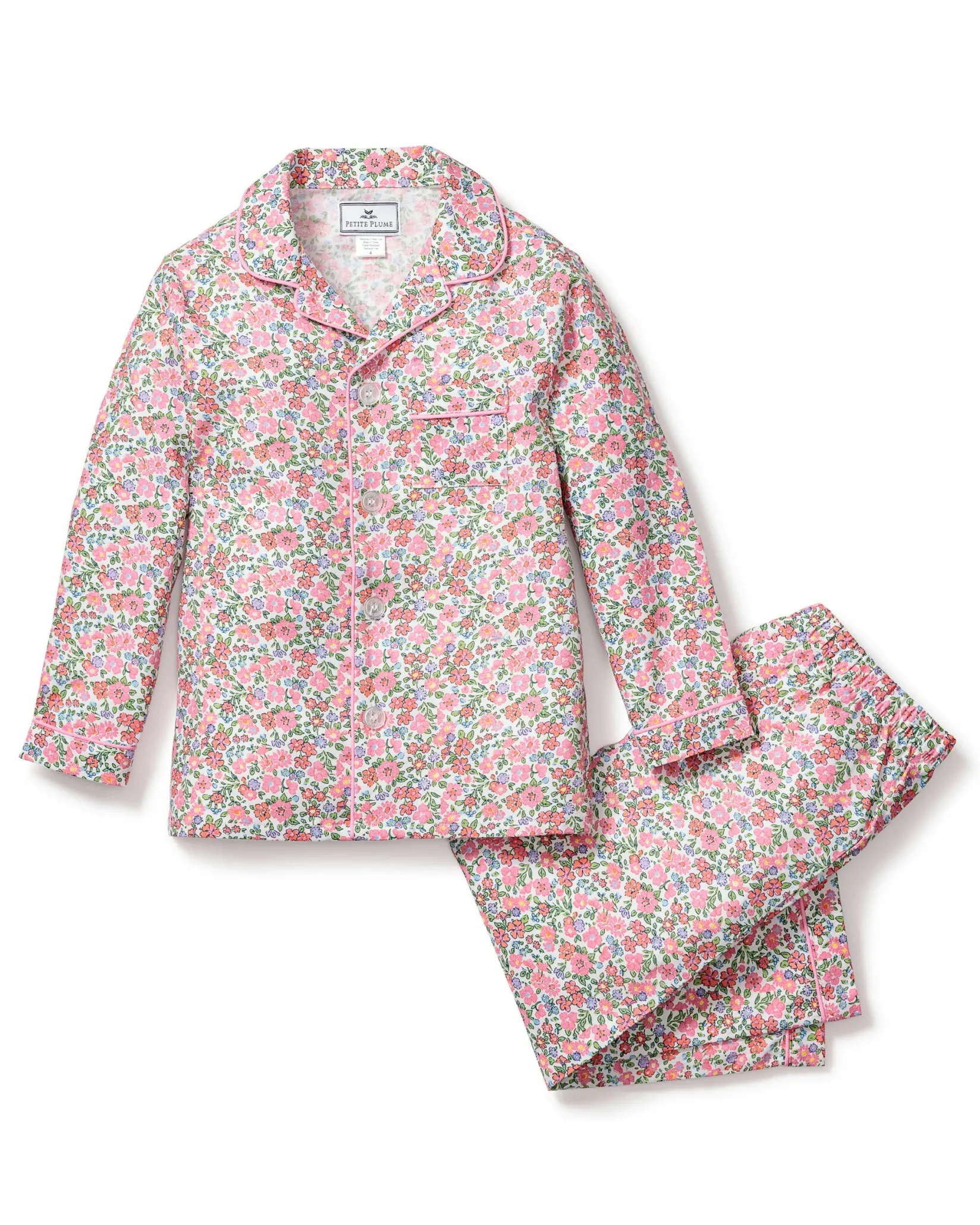 Kids Petite Plume Kid's Twill Pajama Set in Fleurs de Rose