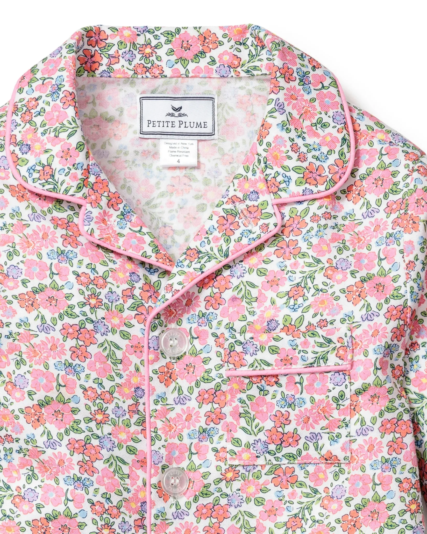 Kids Petite Plume Kid's Twill Pajama Set in Fleurs de Rose