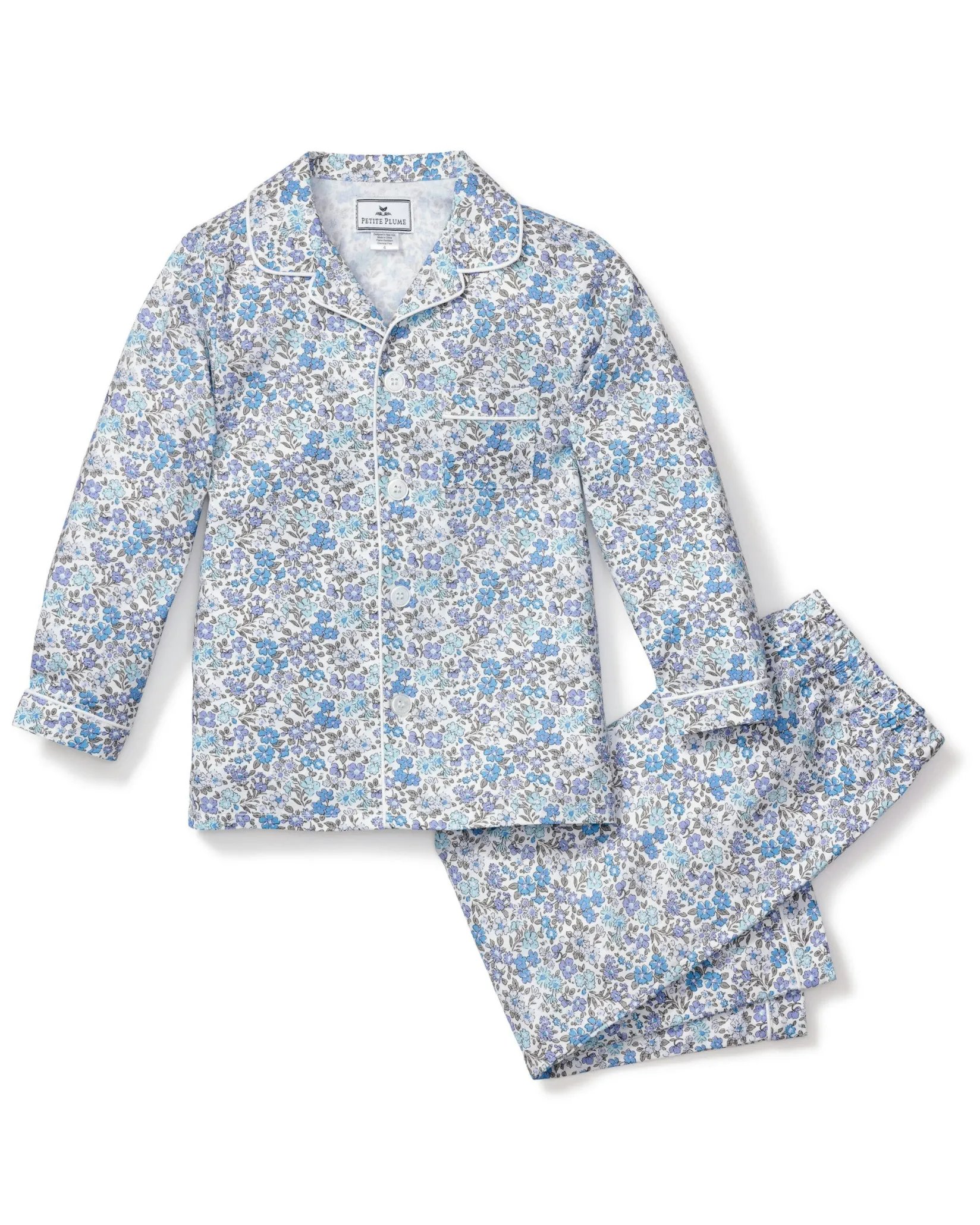 Kids Petite Plume Kid's Twill Pajama Set in Fleurs de Rose