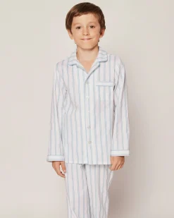 Kids Petite Plume Kid's Twill Pajama Set in Periwinkle and White Stripe