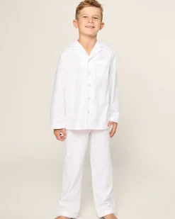 Kids Petite Plume Kid's Twill Pajama Set in White with Green Piping
