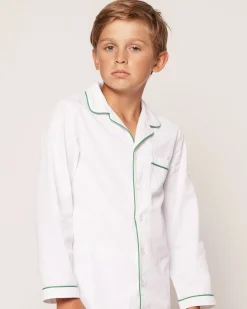 Kids Petite Plume Kid's Twill Pajama Set in White with Pink Piping