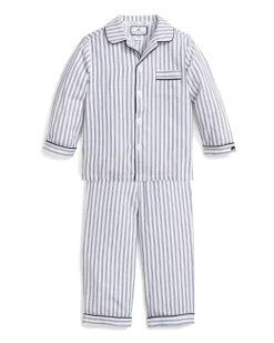 Kids Petite Plume Kid's Twill Pajama Set in Navy French Ticking