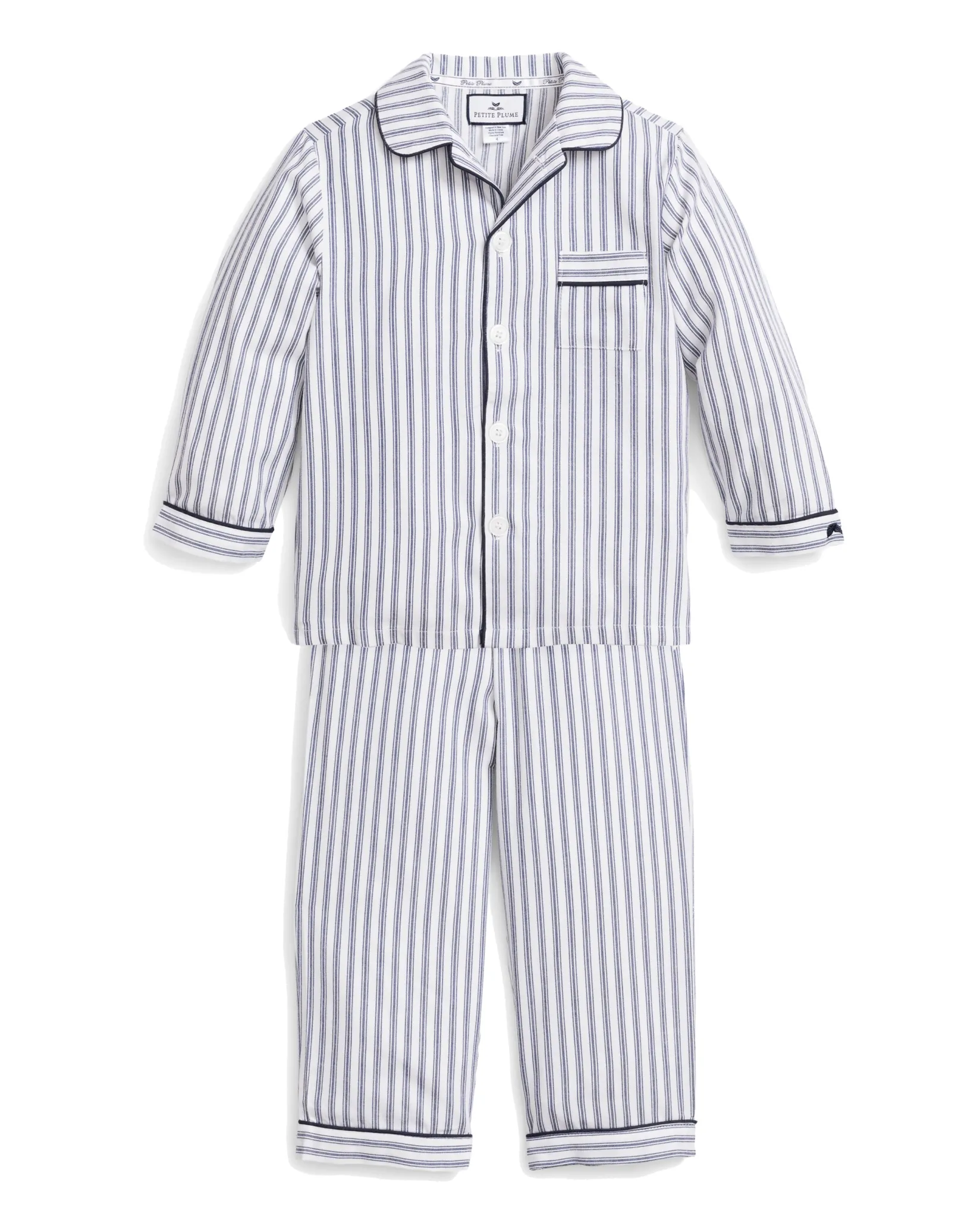 Kids Petite Plume Kid's Twill Pajama Set in Navy French Ticking