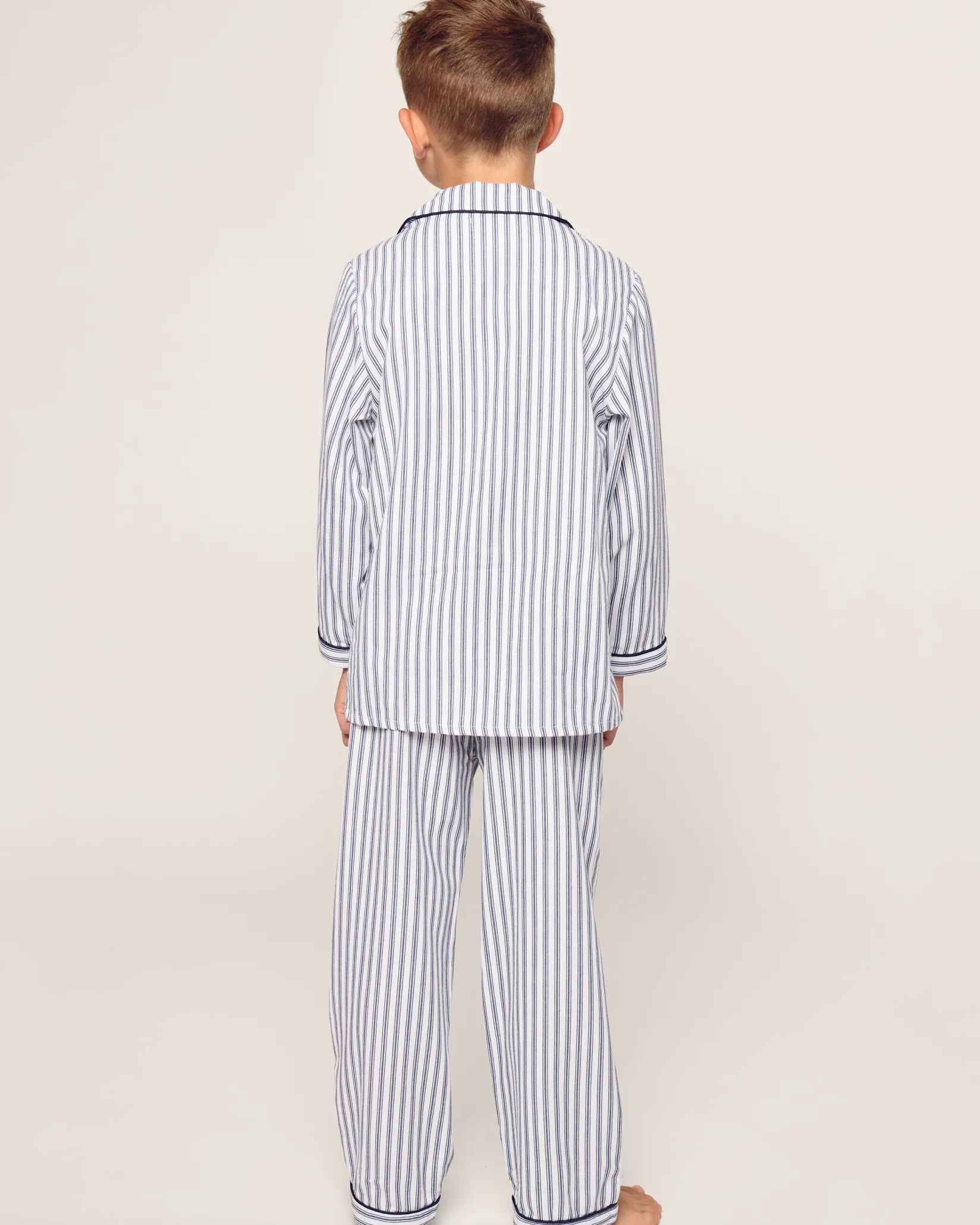 Kids Petite Plume Kid's Twill Pajama Set in Navy French Ticking