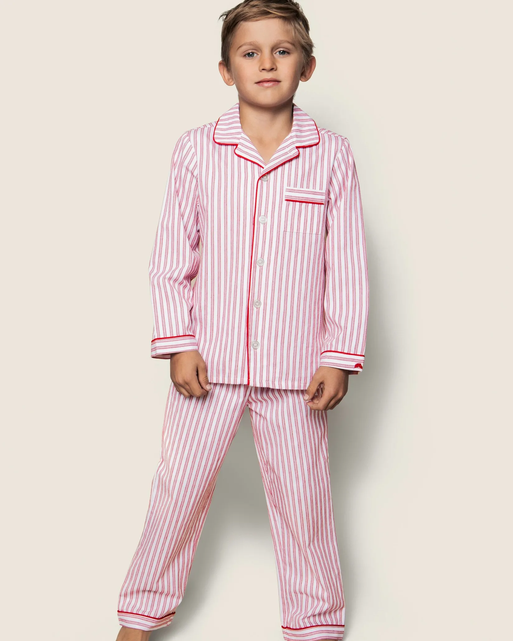 Kids Petite Plume Kid's Twill Pajama Set in Navy French Ticking