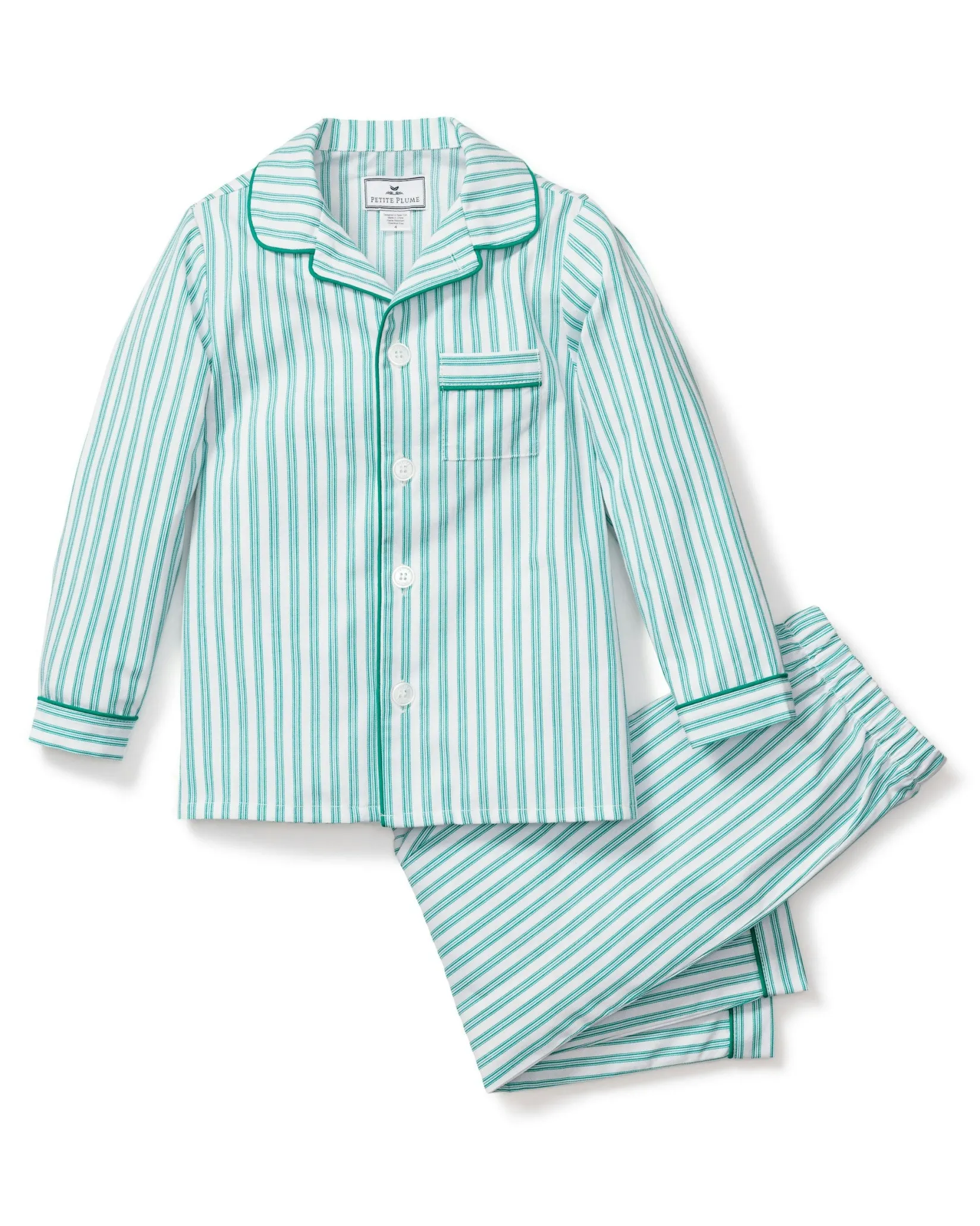 Kids Petite Plume Kid's Twill Pajama Set in Navy French Ticking