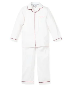 Kids Petite Plume Kid's Twill Pajama Set in White with Red Piping