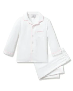 Kids Petite Plume Kid's Twill Pajama Set in White with Red Piping