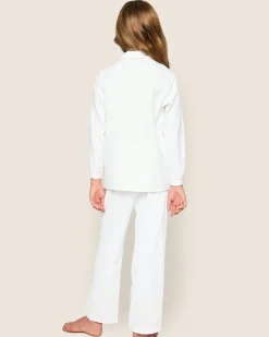 Kids Petite Plume Kid's Twill Pajama Set in White with Red Piping