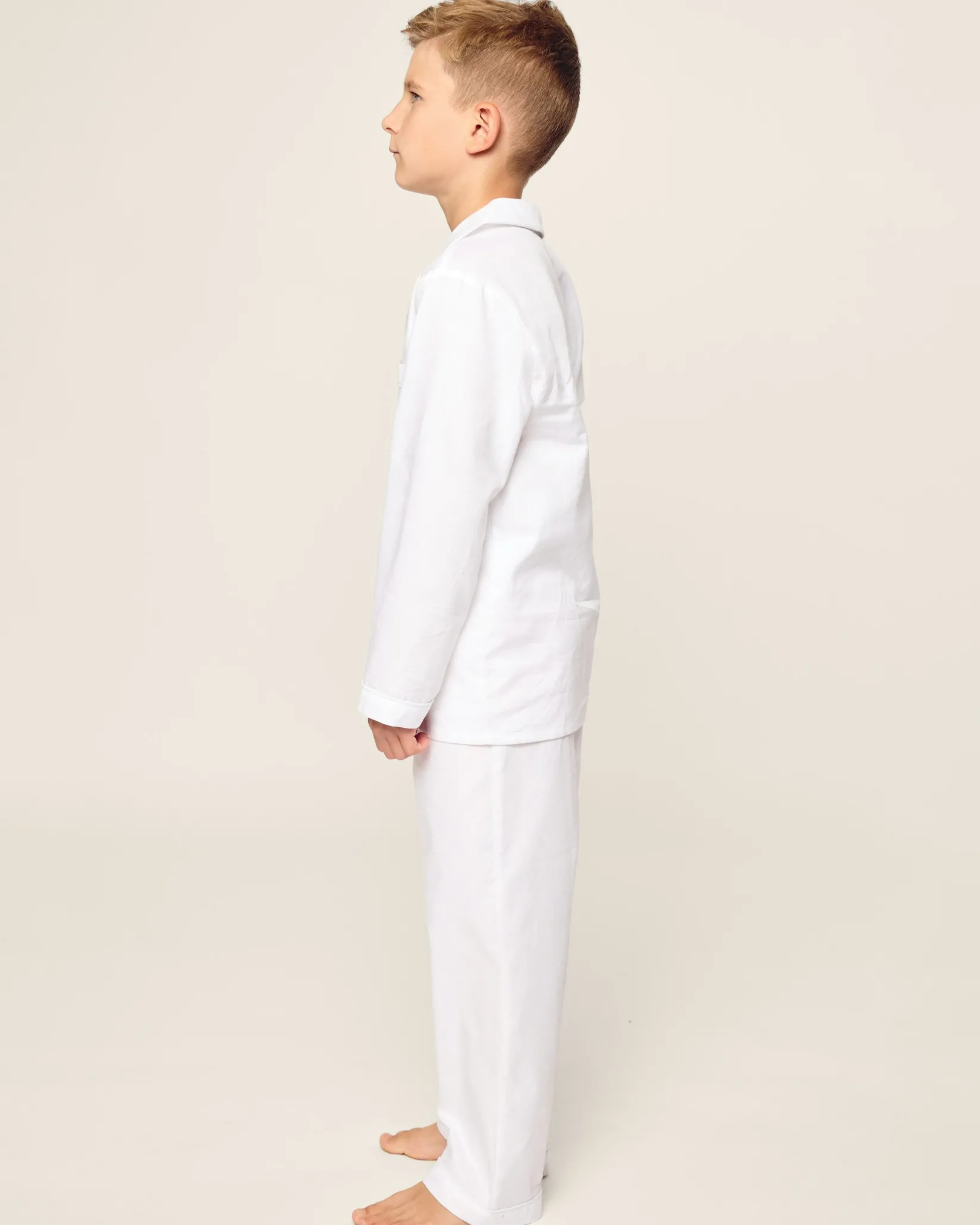 Kids Petite Plume Kid's Twill Pajama Set in White