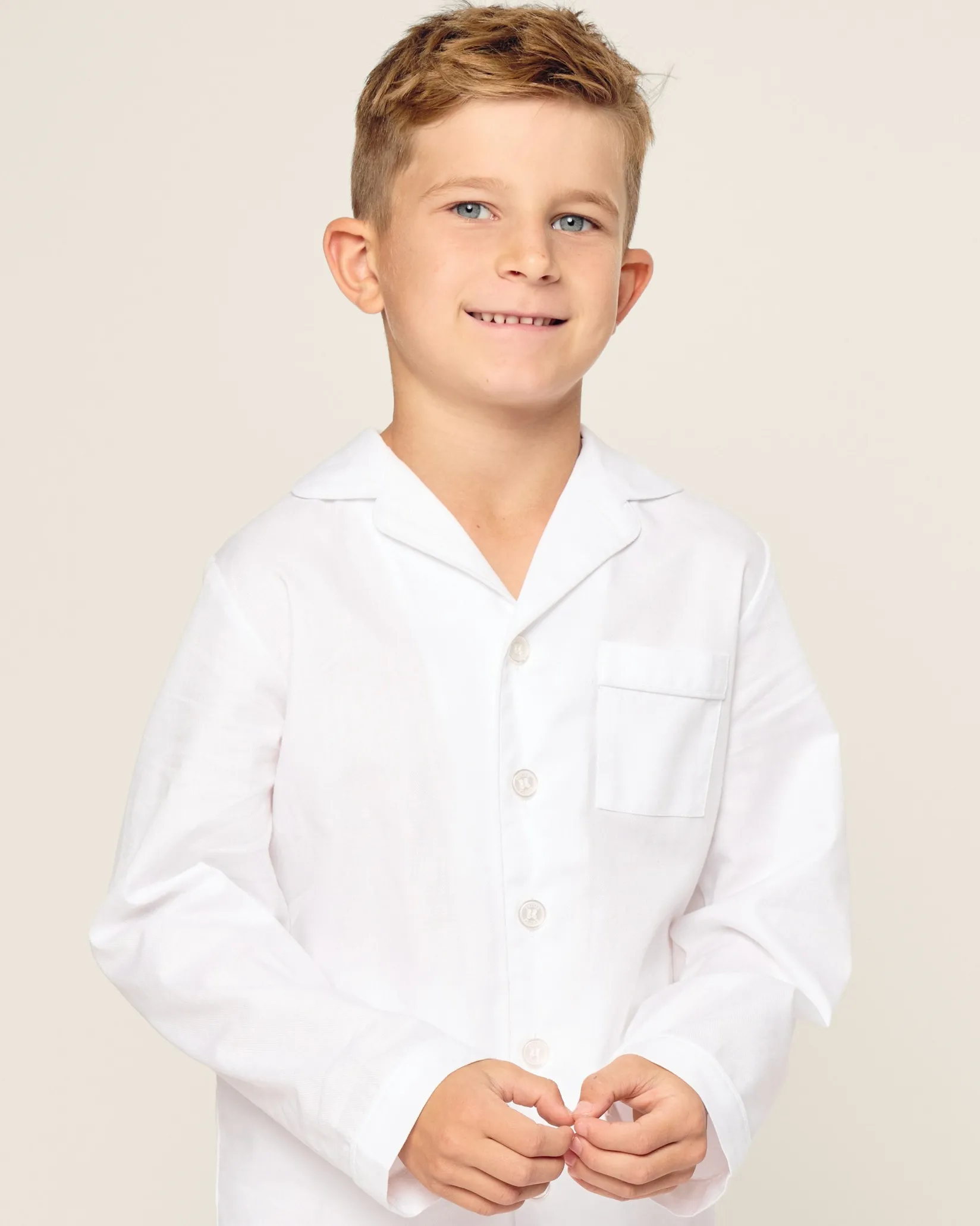 Kids Petite Plume Kid's Twill Pajama Set in White