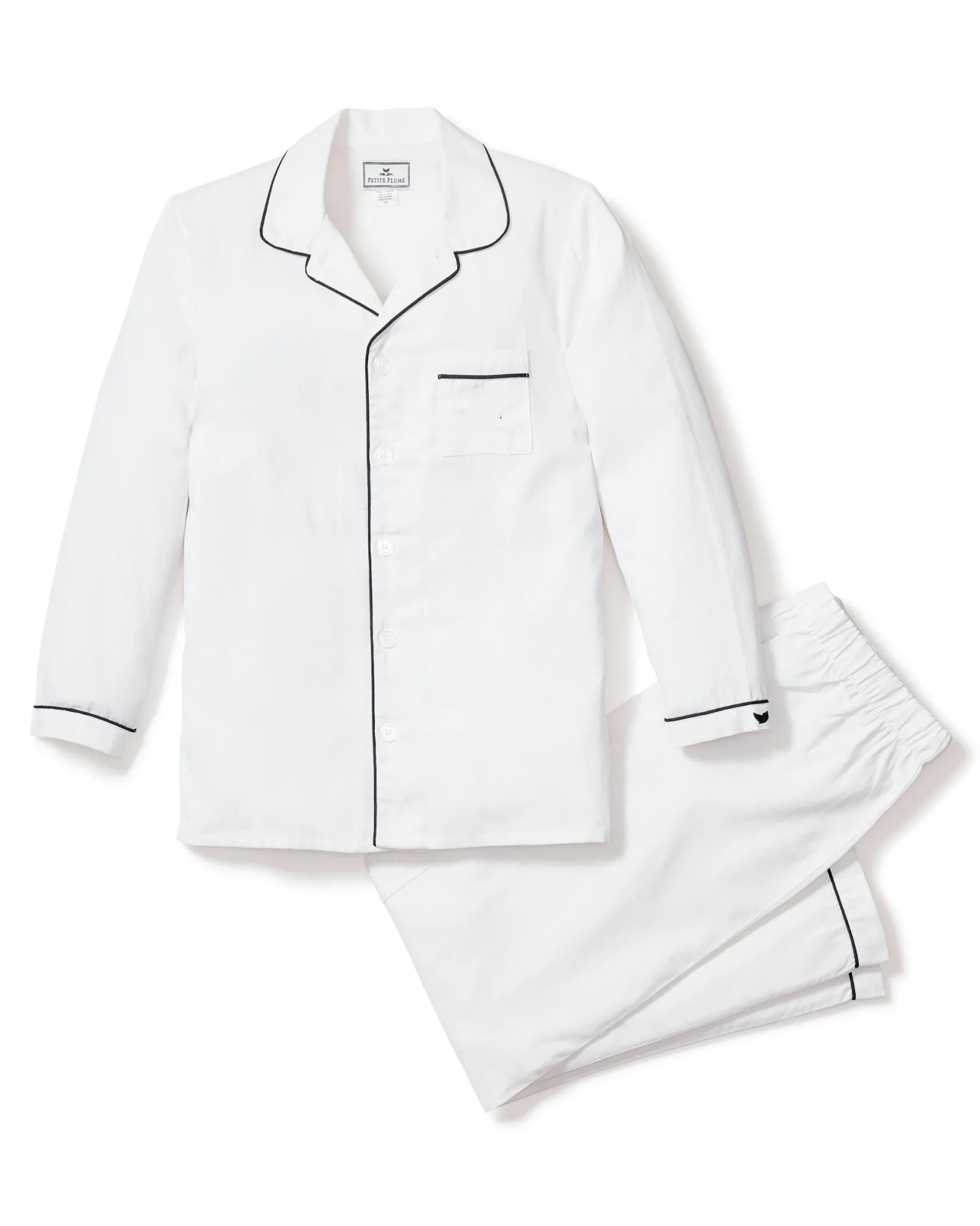 Kids Petite Plume Kid's Twill Pajama Set in White